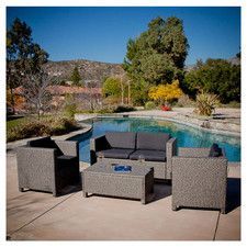 Tauton 4 Piece Deep Seating Group In Tan With Black Within Black And Tan Rattan Coffee Tables (View 1 of 15)