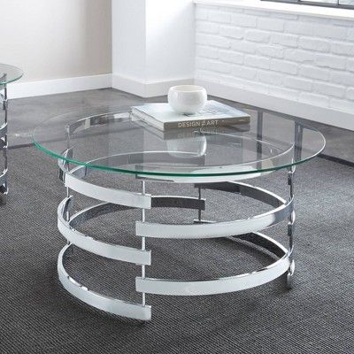 Tayside Cocktail Table Glass And Chrome – Steve Silver For Silver Stainless Steel Coffee Tables (View 5 of 15)