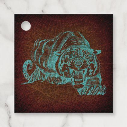 Teal Vintage Tiger & Old Fashioned Map Background Favor For Tiger Wall Art (View 7 of 15)