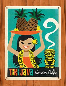 Tin Sign "Tiki Java" Coffee Pineapple Hawaiian Wall Decor For Hawaii Wall Art (View 8 of 15)