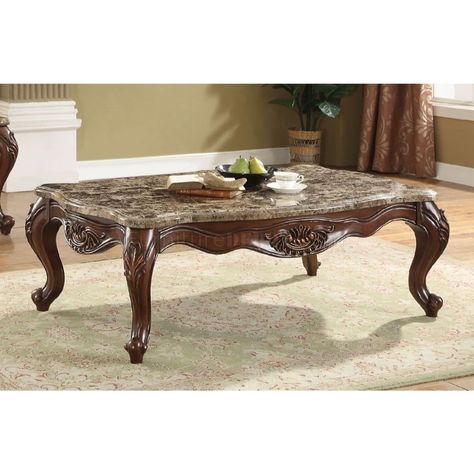 Traditional Style Rectangular Marble And Wooden Coffee In Wood Rectangular Coffee Tables (View 5 of 15)