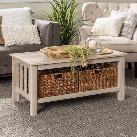 Traditional White Oak Storage Coffee Table With Totes Inside Metal And Oak Coffee Tables (View 1 of 15)