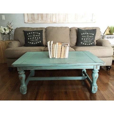 Turquoise Distressed Rustic Wood Coffee Table 48X27X19H In Wood Coffee Tables (View 9 of 15)