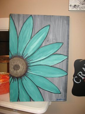 Turquoise Flower Daisy Painting Rustic Flower Wood Flower Within Minimalist Wood Wall Art (View 6 of 15)