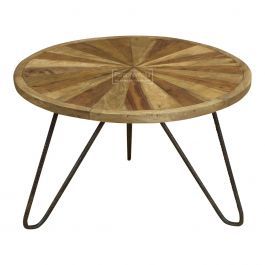 Urban Sheesham Wood Coffee Table – Round – Black Metal In Black Wood Storage Coffee Tables (View 12 of 15)