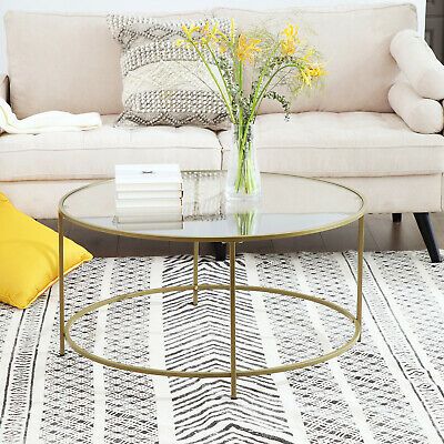 Vasagle Round Glass Coffee Table Sofa Side Living Room Regarding Glass And Pewter Oval Coffee Tables (View 1 of 15)