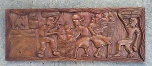 Vintage African Art Wood Panel Carving Plaque 24" X 9 Intended For Urban Tribal Wood Wall Art (View 4 of 15)