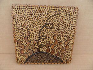 Vintage Asian Circular Wood And Twig Slice Mosaic Of Regarding Retro Wood Wall Art (View 10 of 15)
