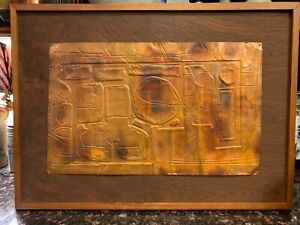 Vintage Brutalist Sculpted Mid Century Mcm Copper & Wood Intended For Abstract Wood Wall Art (View 15 of 15)