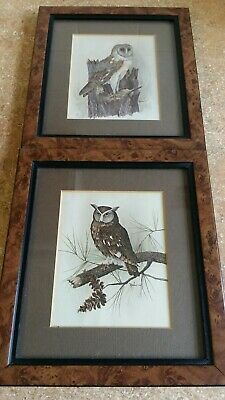 Vintage Framed Owl Lithograph Prints By. E (View 8 of 15)