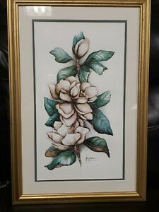 Vintage Home Interiors Print Floral Hand Signed Jan Within Flower Framed Art Prints (View 6 of 15)
