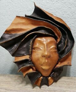 Vintage Leather Woman Face Wall Hanging Tribal African Art Intended For Urban Tribal Wood Wall Art (View 8 of 15)
