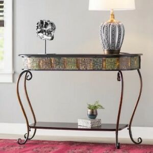 Vintage Metal Entry Console Table Rustic Narrow Scrolled Within Antique Silver Aluminum Coffee Tables (View 11 of 15)