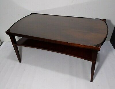 Vintage Mid Century Mersman 7338 Mahogany Wood Glass Top 2 In Antique Blue Wood And Gold Coffee Tables (View 2 of 15)