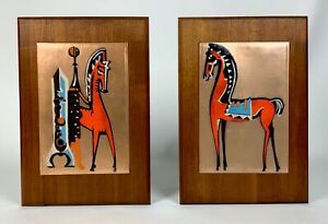 Vintage Pair Mid Century Modern Enameled Copper Abstract Throughout Mid Century Modern Wall Art (View 9 of 15)