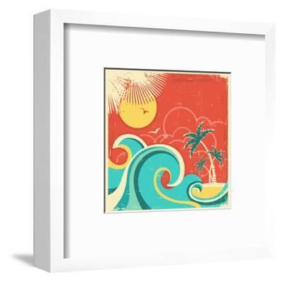 Vintage Tropical Poster With Island And Palms Art Print In Tropical Framed Art Prints (View 9 of 15)