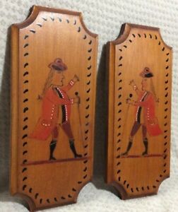 Vintage Wall Plaques 2 Hand Incised Wood Colonial Early With Retro Wood Wall Art (View 1 of 15)