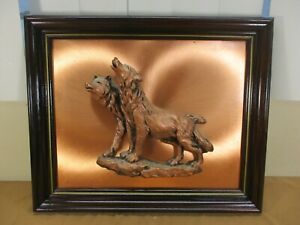 Vintage Wolfs Wolves Wall Art Raised Relief 3D Copper Pertaining To Minimalist Wood Wall Art (View 12 of 15)