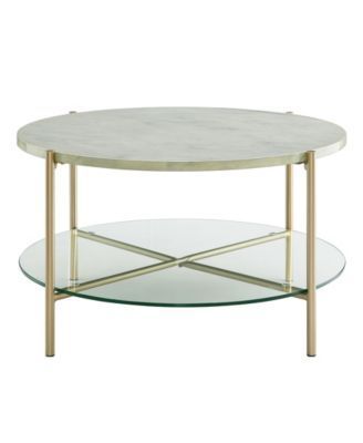 Walker Edison 32 Inch Round Coffee Table In White Faux Pertaining To White Marble And Gold Coffee Tables (View 6 of 15)