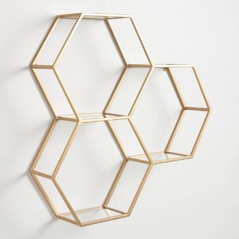 Wall Decor In 2020 | Gold Shelves, Glass Shelves Kitchen With Regard To Hexagons Wall Art (View 2 of 15)