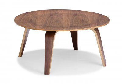 Walnut Finish Bent Wood Modern Coffee Table Regarding Walnut Wood And Gold Metal Coffee Tables (View 8 of 15)