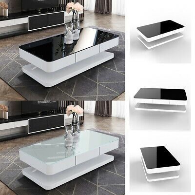 White Coffee Table Black Glass High Gloss 2 Storage Throughout Gloss White Steel Coffee Tables (View 5 of 15)