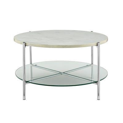 White Faux Marble & Chrome Round Coffee Table In 2020 Throughout Faux Marble Coffee Tables (View 7 of 15)