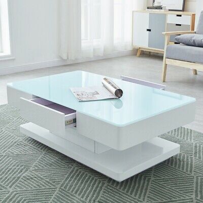 White High Gloss Glass Coffee Table Rectangular Living Intended For Chrome And Glass Modern Coffee Tables (View 8 of 15)
