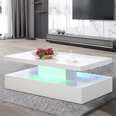 White Led Lighting Modern High Gloss Coffee Table W/Remote In White Triangular Coffee Tables (View 12 of 15)