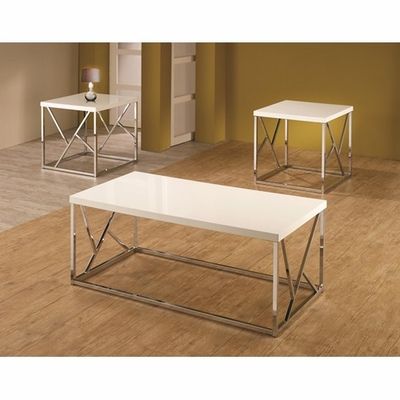White Metal Coffee Table Set – Steal A Sofa Furniture Throughout Gloss White Steel Coffee Tables (View 10 of 15)