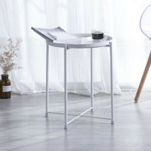White Metal Tray Side Table Small Round Coffee Table End With Regard To Brown Wood And Steel Plate Coffee Tables (View 2 of 15)