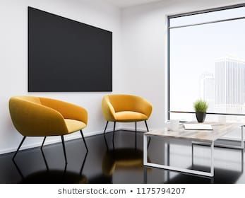 White Wall Office Waiting Room Interior With A Black Glass Intended For Yellow And Black Coffee Tables (View 3 of 15)