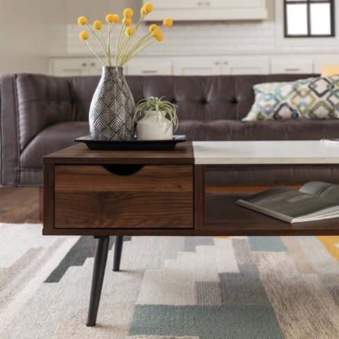 Wood And Faux Marble Coffee Table – Saracina Home : Target With Black Wood Storage Coffee Tables (View 2 of 15)