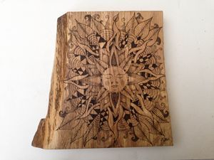 Wood Burned Moon Mandala On Oak – Jes Hooper Freehand With Minimalist Wood Wall Art (View 8 of 15)