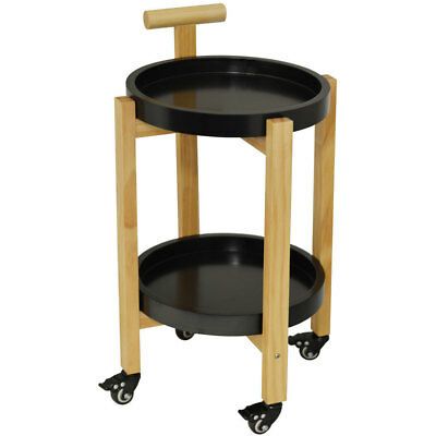 Wood Drinks / Tea Trolley Table With 2 Removable Trays Inside Natural And Black Cocktail Tables (View 4 of 15)
