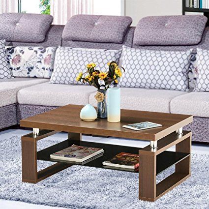Yaheetech Living Room Rectangular Wood Top Coffee Tables Regarding Chrome And Glass Modern Coffee Tables (View 4 of 15)