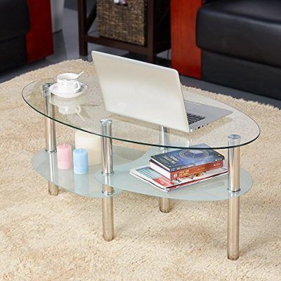 Yaheetech Round Oval Glass Top Coffee Table Center Table With Stainless Steel Cocktail Tables (View 2 of 15)