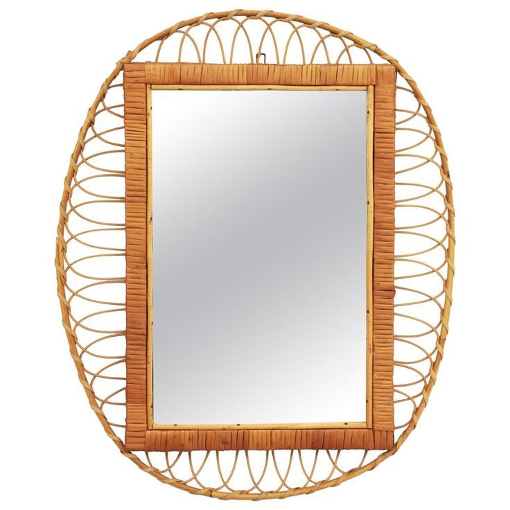 1950S Handcrafted French Riviera Rectangular Mirror With Oval Rattan Pertaining To Rectangular Bamboo Wall Mirrors (View 9 of 15)