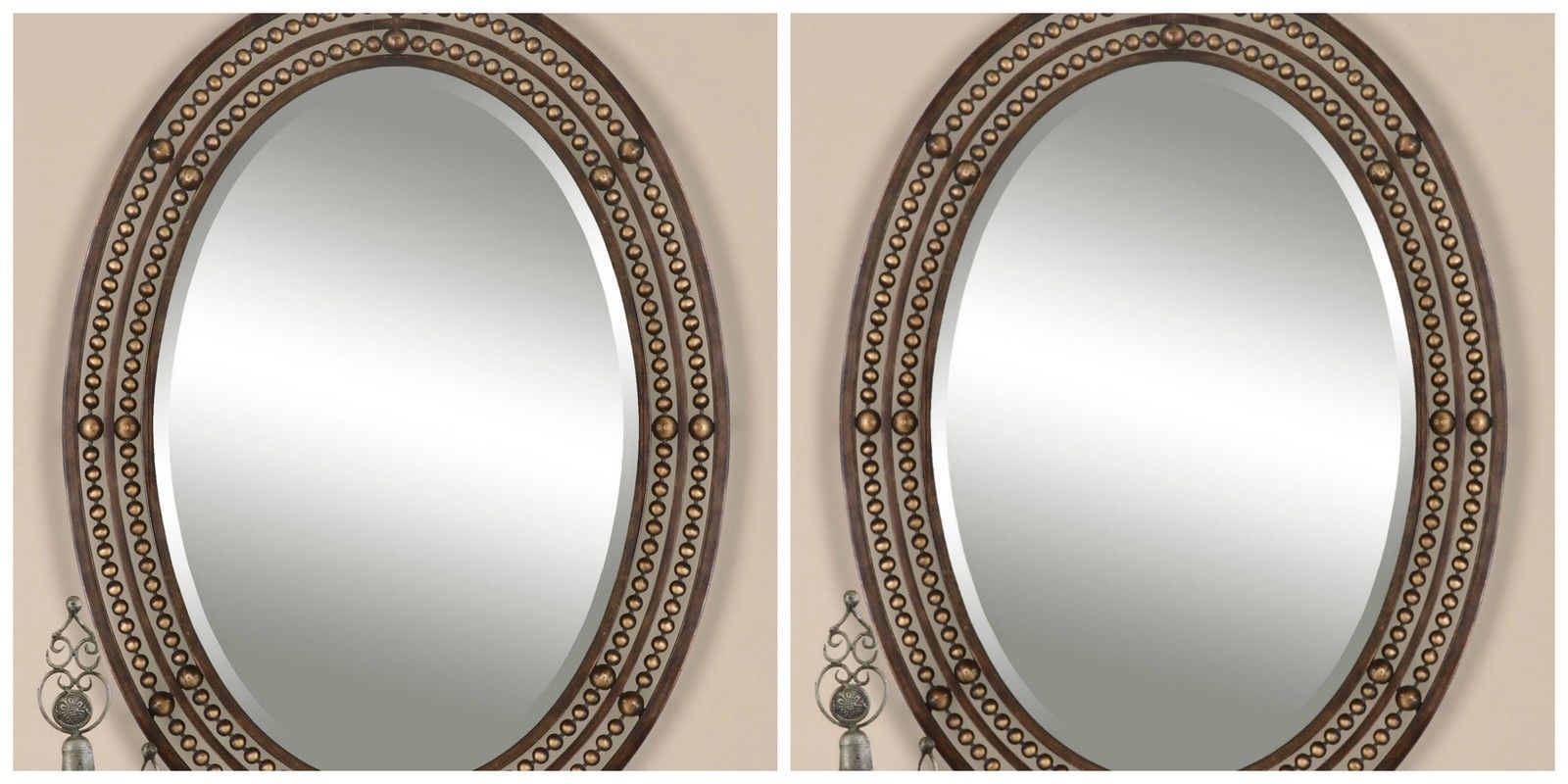 2 Mid Century Inspired Oil Rubbed Bronze Metal Oval Beveled Wall Vanity With Regard To Woven Bronze Metal Wall Mirrors (View 4 of 15)