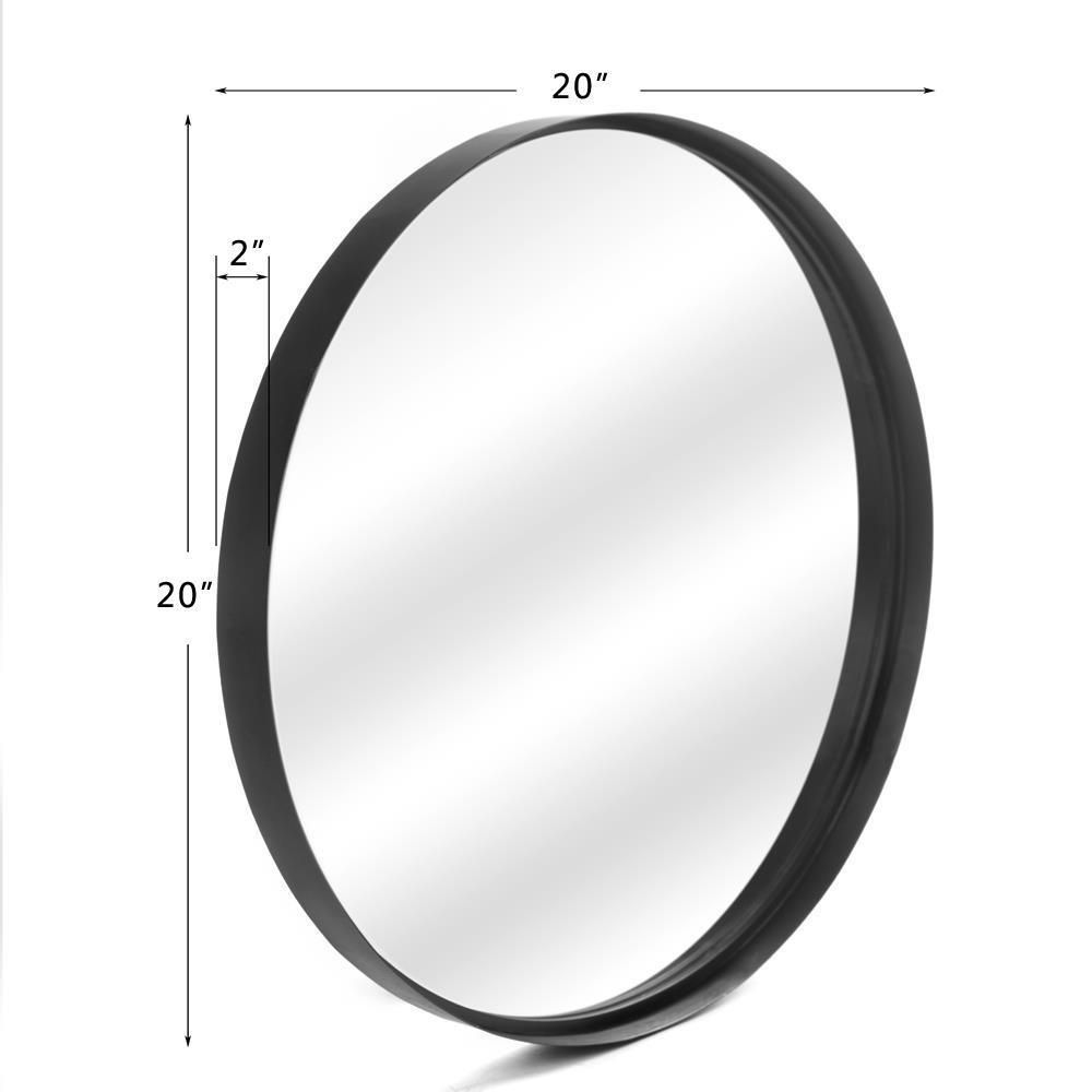 20 Inch Wall Mounted Round Mirror Black Metal Frame Glass Panel Circle Throughout Black Metal Wall Mirrors (View 9 of 15)