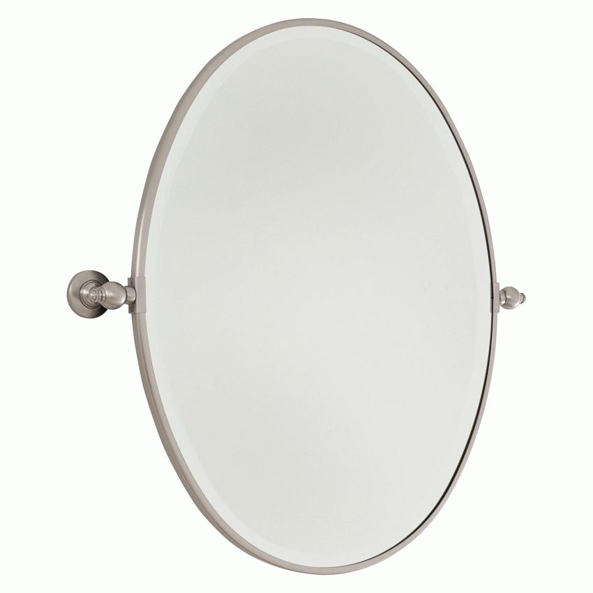 24 1/2 Inch Brushed Nickel Oval Pivoting Mirror Within Polished Nickel Oval Wall Mirrors (View 1 of 15)