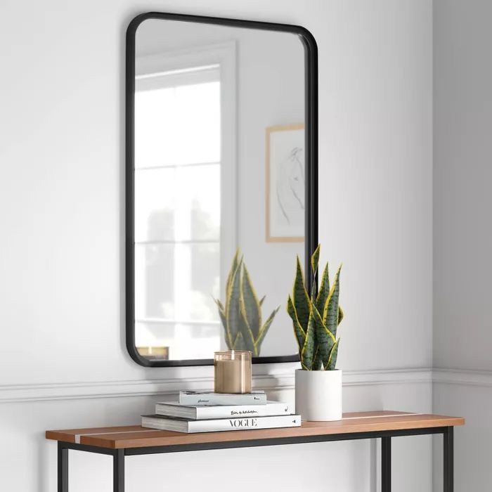 24" X 30" Rectangular Decorative Wall Mirror With Rounded Corners Black For Matte Black Metal Rectangular Wall Mirrors (View 11 of 15)