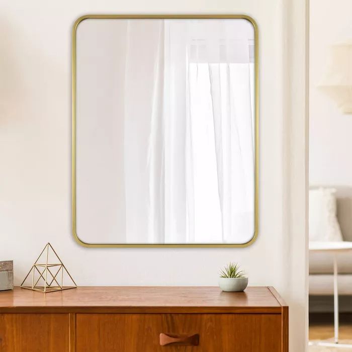 24" X 30" Rectangular Decorative Wall Mirror With Rounded Corners Brass For Rectangular Chevron Edge Wall Mirrors (View 9 of 15)