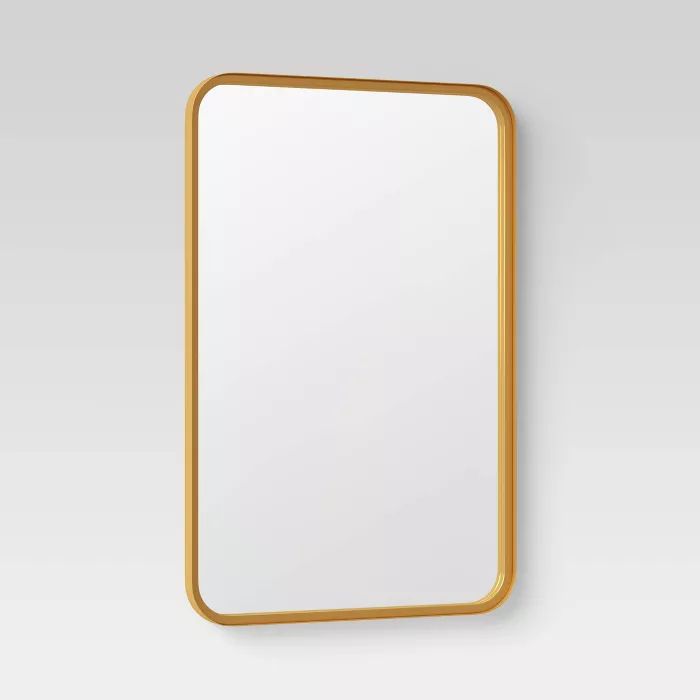 24" X 30" Rectangular Decorative Wall Mirror With Rounded Corners Brass In Rounded Edge Rectangular Wall Mirrors (View 9 of 15)