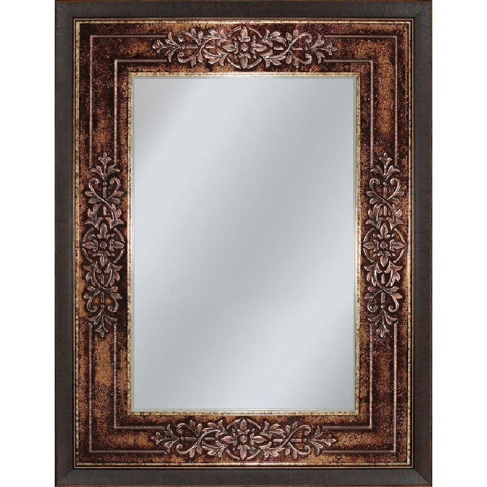 27X35 Amber Gold Framed Wall Mirror European Textured Scroll Genoa With Regard To Gold Metal Framed Wall Mirrors (View 12 of 15)