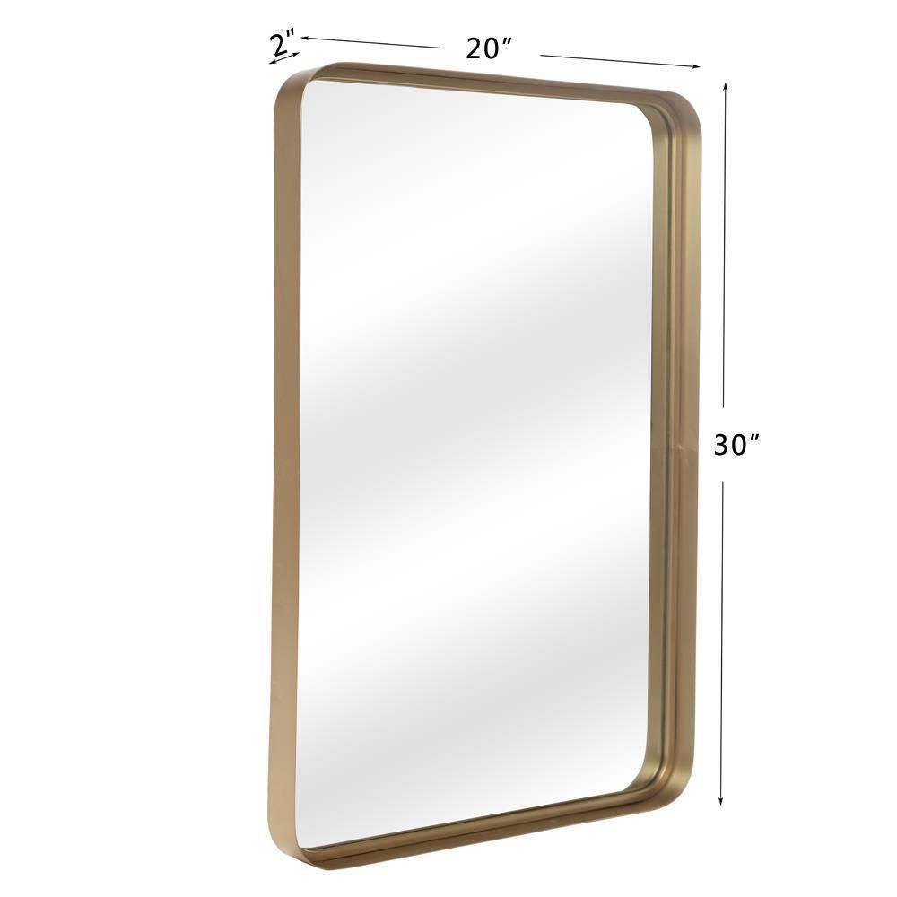 30"H Rectangle Metal Frame Wall Mirror Rounded Corner Gold Frame Regarding Rounded Edge Rectangular Wall Mirrors (View 2 of 15)