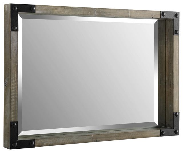 36" Rustic Industrial Rectangle Wood Metal Wall Mirror – Industrial For Rustic Industrial Black Frame Wall Mirrors (View 4 of 15)