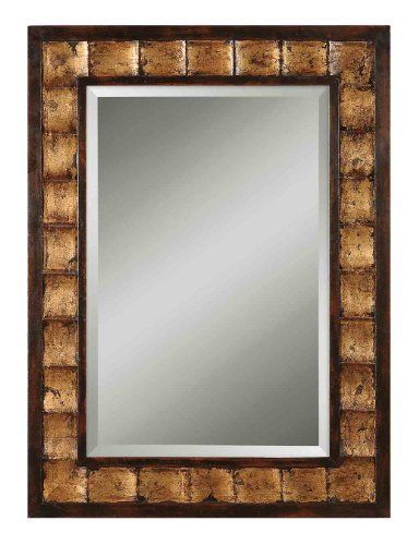 38 Distressed Mahogany Brown Gold Wood Framed Beveled Rectangular Wall Inside Mahogany Accent Wall Mirrors (View 4 of 15)