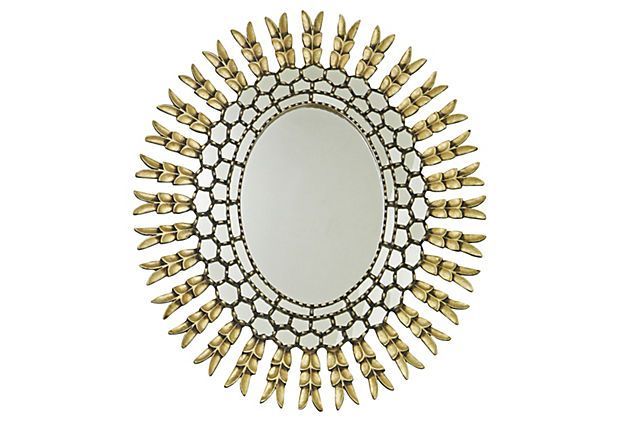 40" Oval Sunburst Mirror, Gold Leaf On Onekingslane | Sunburst Regarding Leaf Post Sunburst Round Wall Mirrors (View 1 of 15)