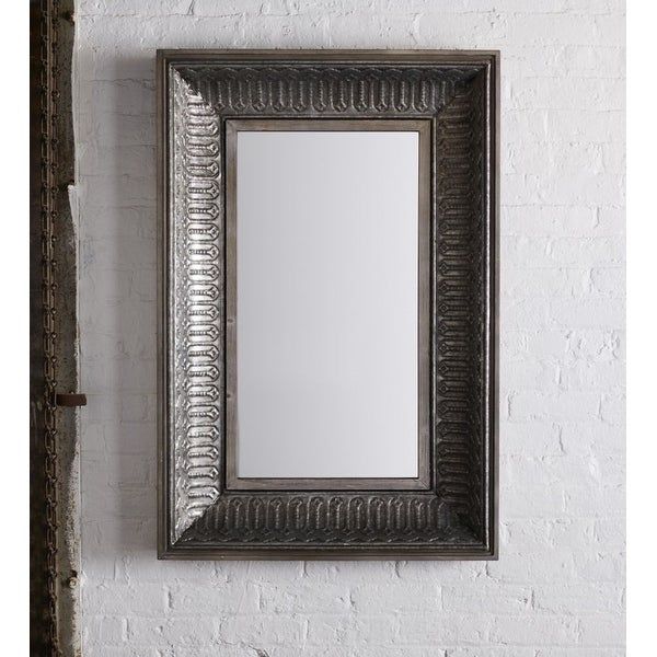 47" Gray Distressed Finish Rectangular Frame Wall Mirror – Overstock With Rectangular Chevron Edge Wall Mirrors (View 10 of 15)